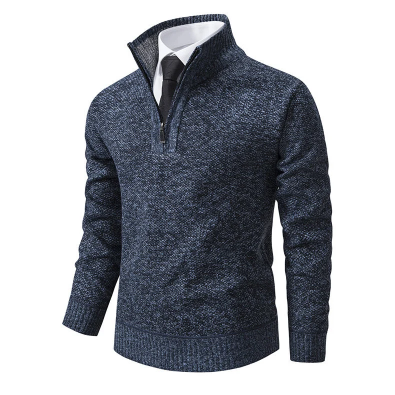 Herren Melierter Halbzip-Mockneck-Pullover aus dichtem Feinstrick mit gerippten Bündchen Drune