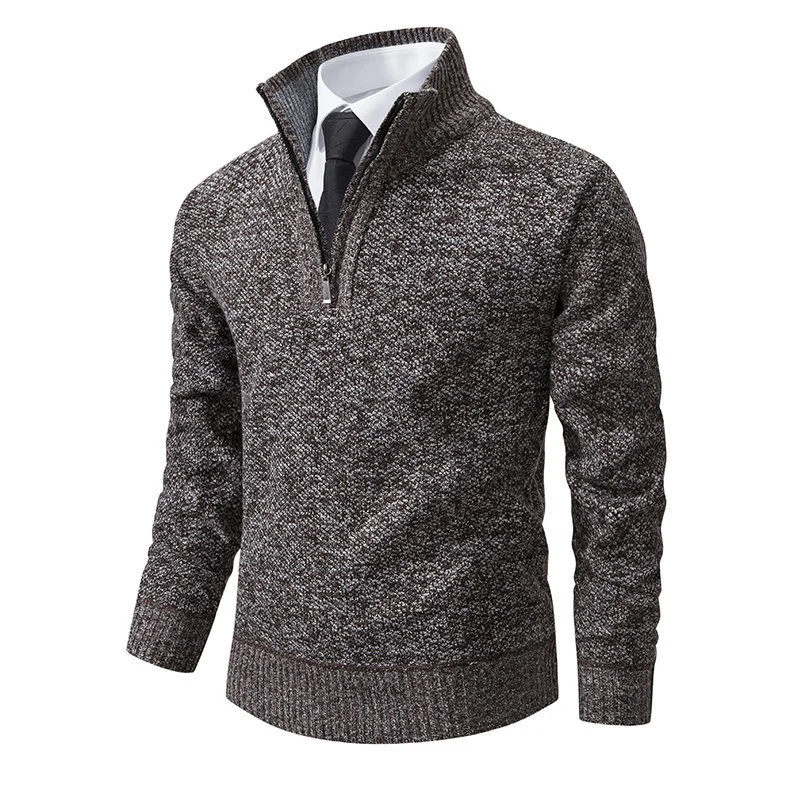Herren Melierter Halbzip-Mockneck-Pullover aus dichtem Feinstrick mit gerippten Bündchen Drune