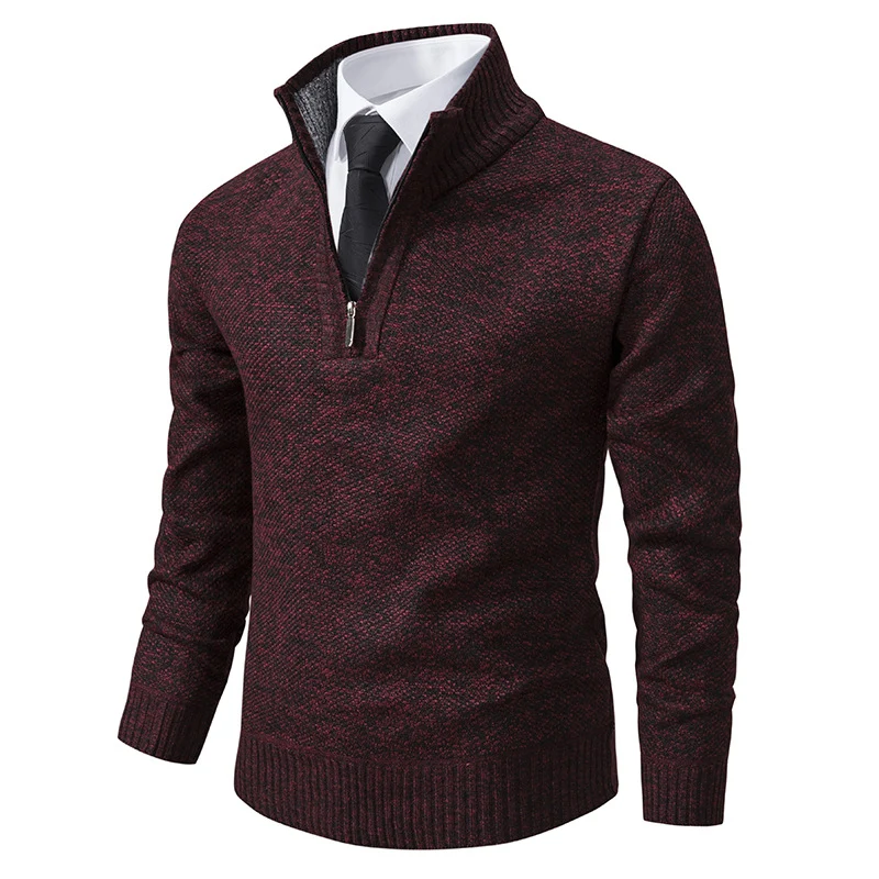 Herren Melierter Halbzip-Mockneck-Pullover aus dichtem Feinstrick mit gerippten Bündchen Drune