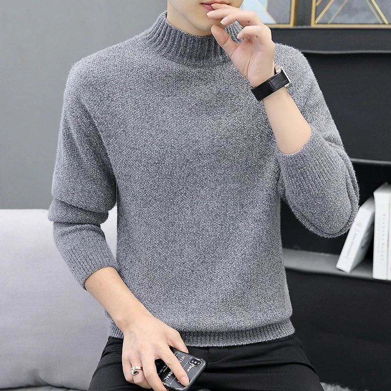Herren Melierter Bouclé-Mockneck-Pullover mit Thermo-Feinstrick und gerippten Abschlüssen Drune
