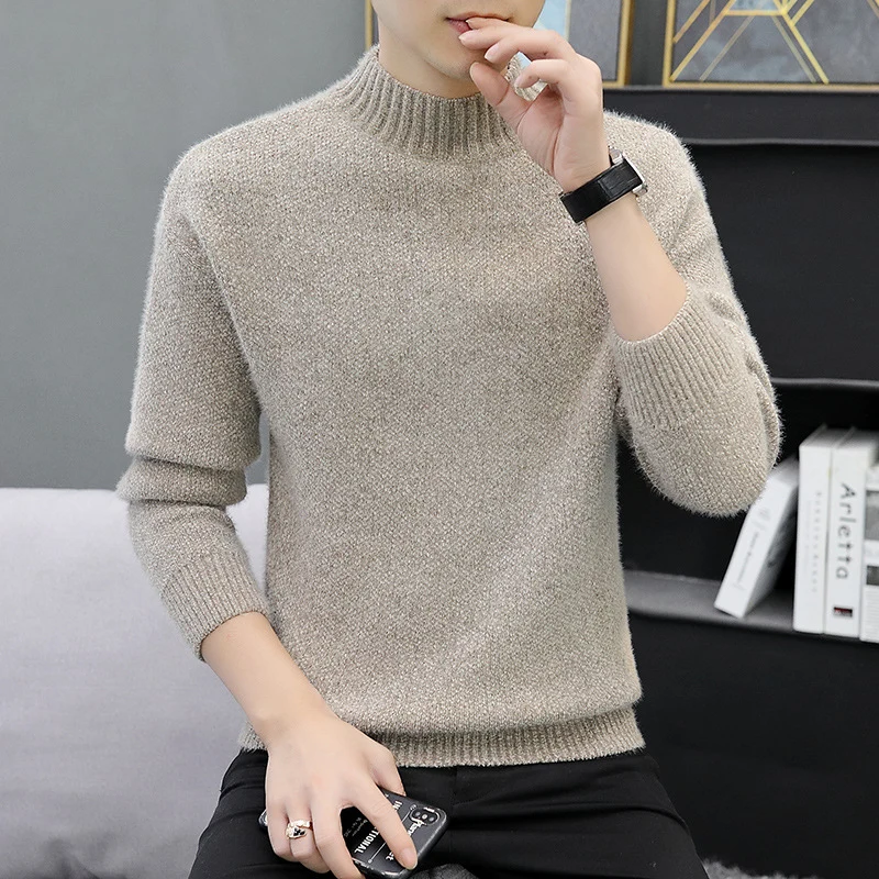 Herren Melierter Bouclé-Mockneck-Pullover mit Thermo-Feinstrick und gerippten Abschlüssen Drune