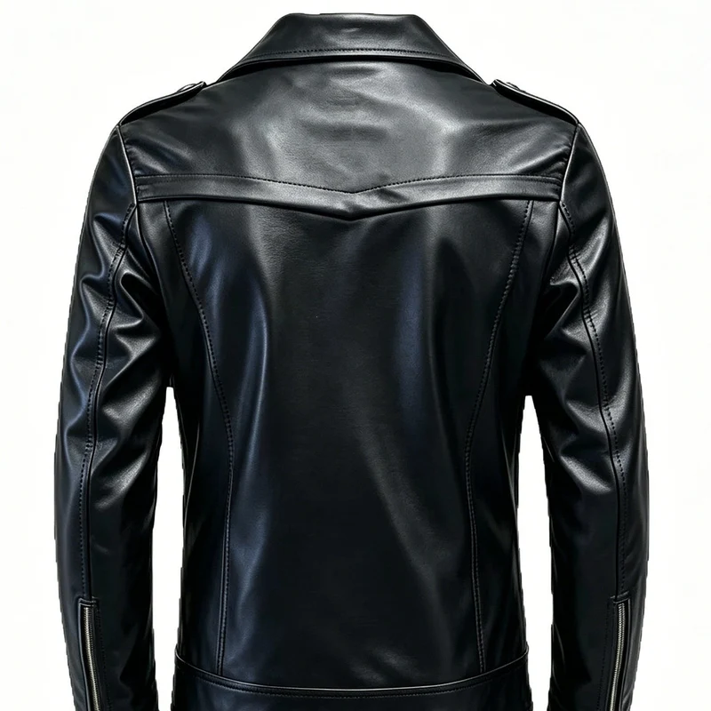 Herren Maskuline Premium-Leder-Bikerjacke mit asymmetrischer Reißverschlussfront Drune
