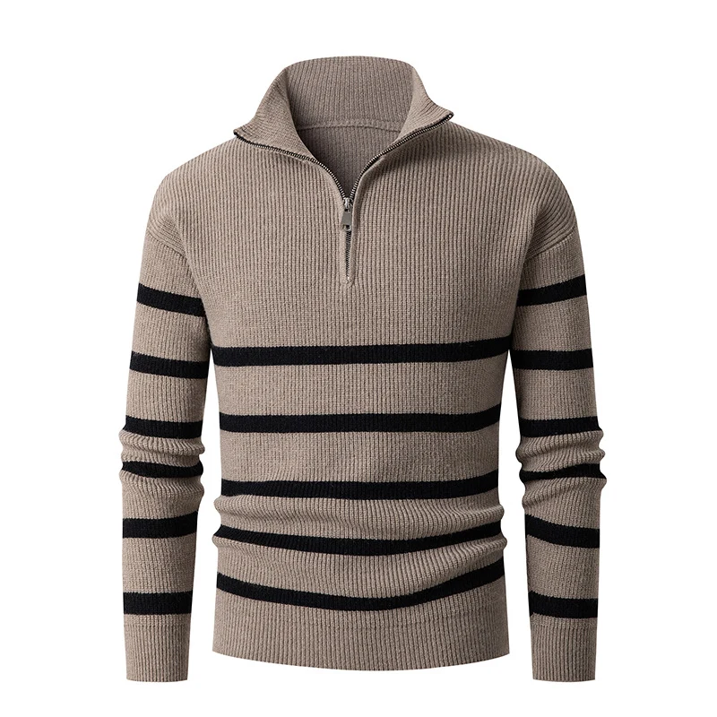 Herren Maritime Streifen-Mockneck-Pullover mit Halbzip und geripptem Feinstrick Drune