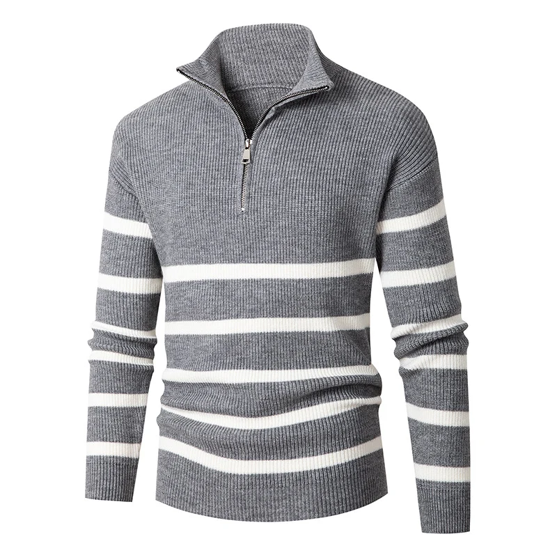 Herren Maritime Streifen-Mockneck-Pullover mit Halbzip und geripptem Feinstrick Drune