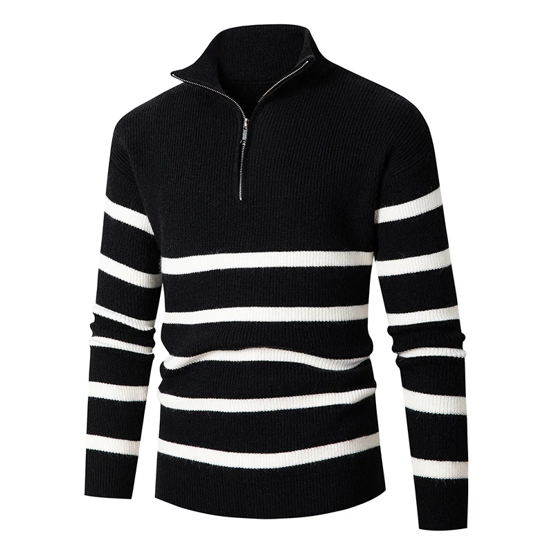 Herren Maritime Streifen-Mockneck-Pullover mit Halbzip und geripptem Feinstrick Drune
