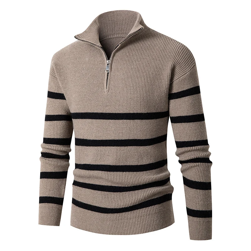 Herren Maritime Streifen-Mockneck-Pullover mit Halbzip und geripptem Feinstrick Drune