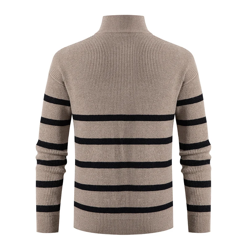 Herren Maritime Streifen-Mockneck-Pullover mit Halbzip und geripptem Feinstrick Drune