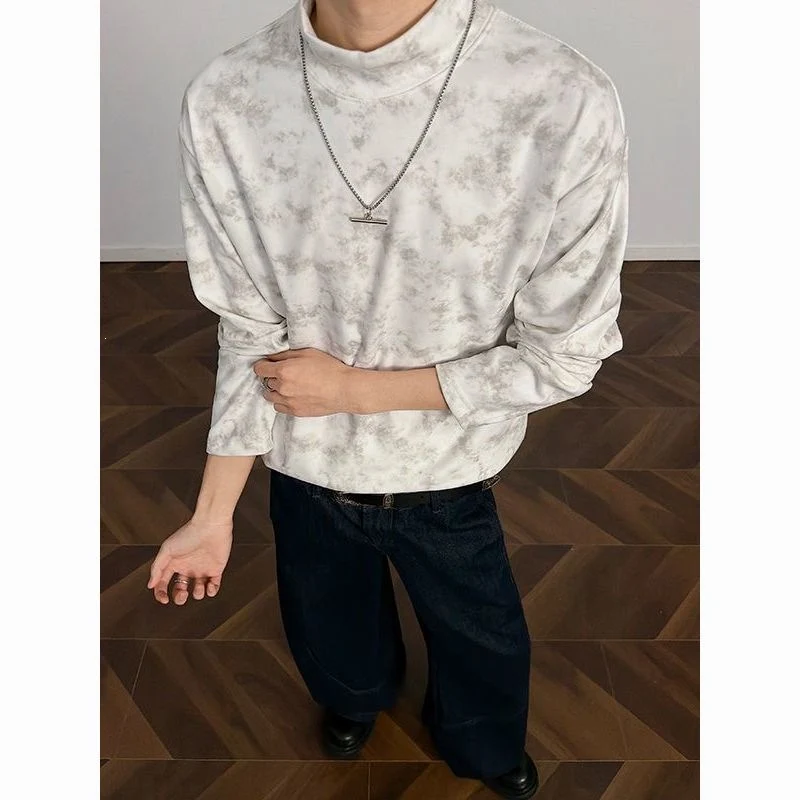 Herren Lockeres Stehkragen-Sweatshirt mit dezentem Marmorprint Drune