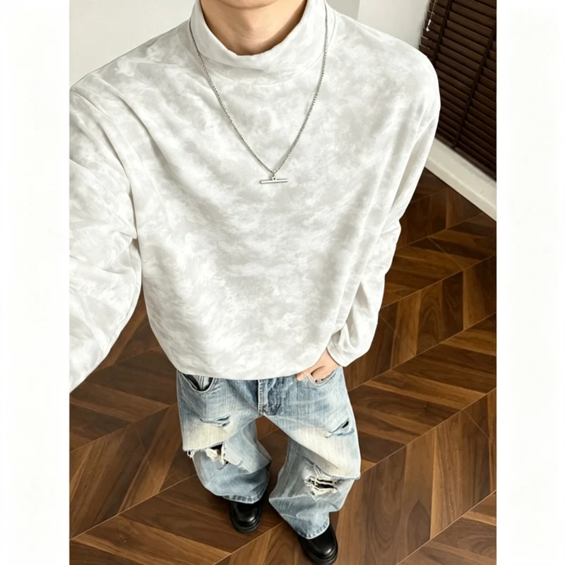 Herren Lockeres Stehkragen-Sweatshirt mit dezentem Marmorprint Drune