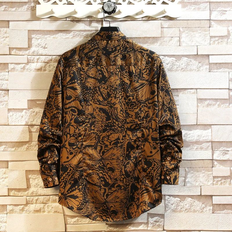 Herren Lockeres Leinenhemd mit großem floralen Print und Hemdkragen Drune