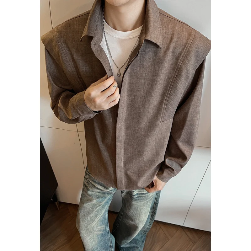 Herren Locker geschnittene Overshirt-Jacke aus Leinen‑Mix mit Hemdkragen Drune
