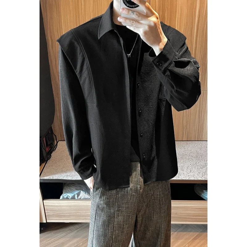 Herren Locker geschnittene Overshirt-Jacke aus Leinen‑Mix mit Hemdkragen Drune