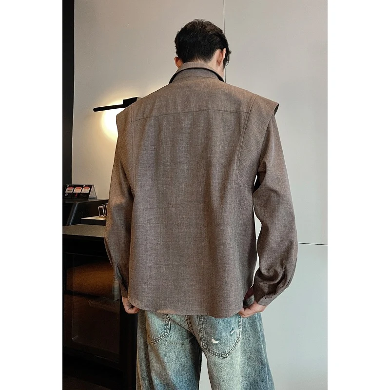 Herren Locker geschnittene Overshirt-Jacke aus Leinen‑Mix mit Hemdkragen Drune