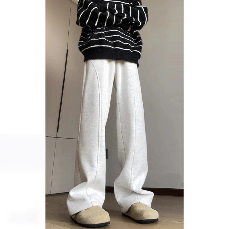 Herren Locker geschnittene Fleece-Loungehose mit weitem Bein, Tunnelzug und Ziernähten Drune
