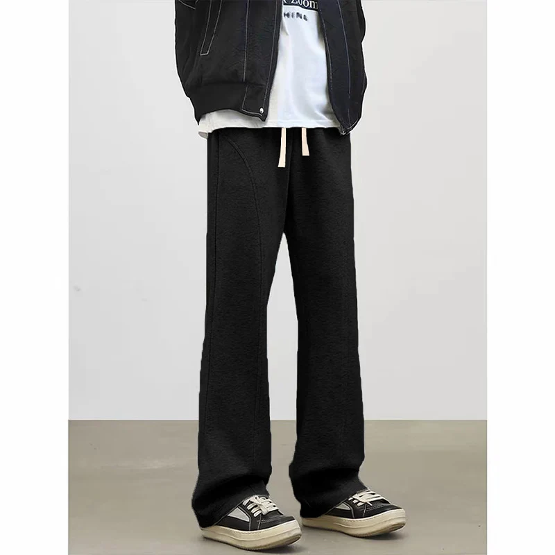 Herren Locker geschnittene Fleece-Loungehose mit weitem Bein, Tunnelzug und Ziernähten Drune
