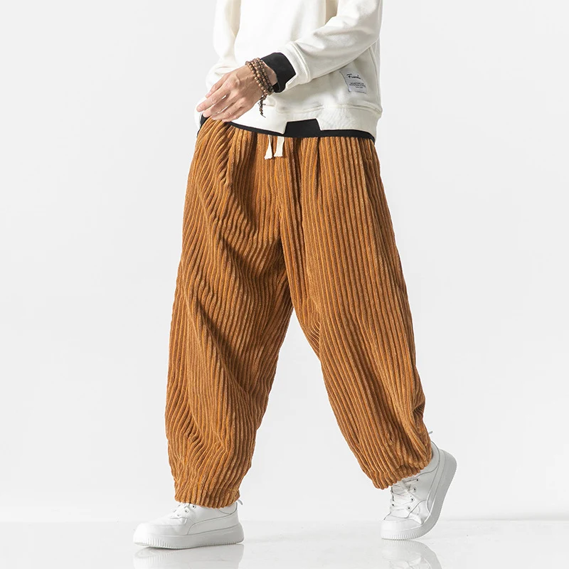 Herren Locker geschnittene Cordhose mit breiten Rippen und Kordelbund Drune