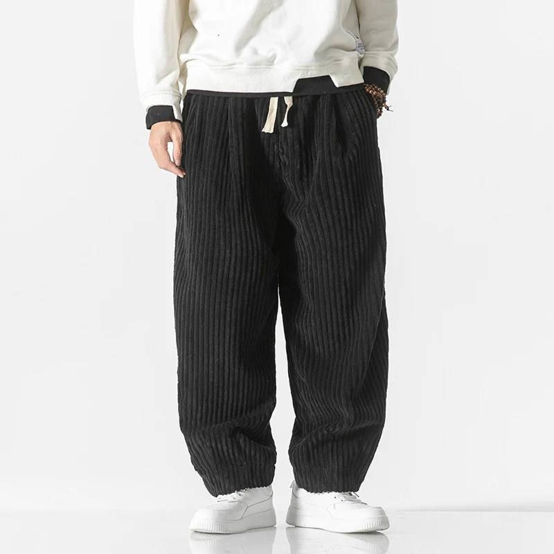 Herren Locker geschnittene Cordhose mit breiten Rippen und Kordelbund Drune