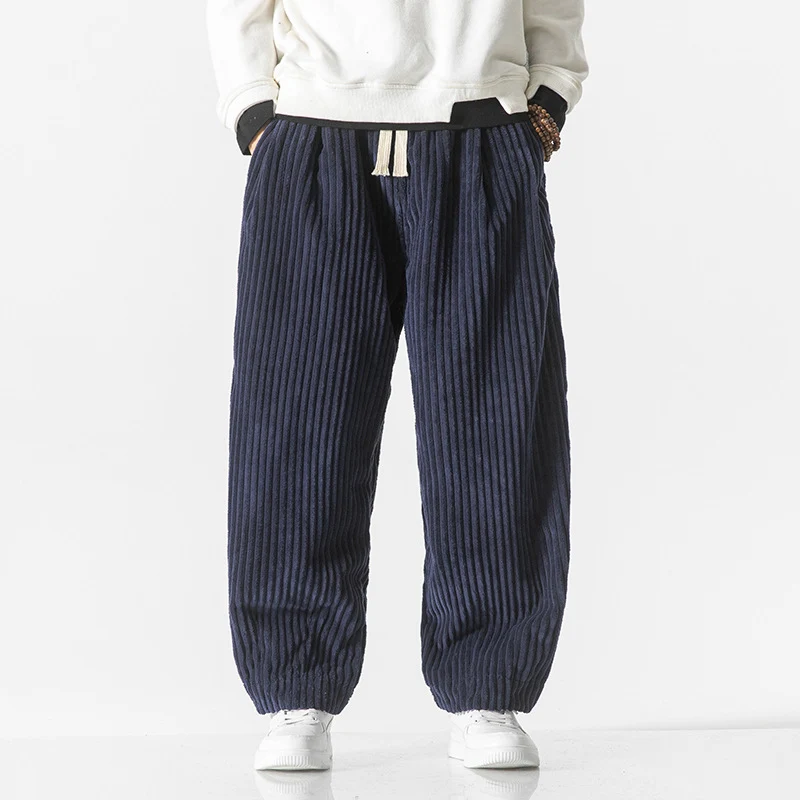 Herren Locker geschnittene Cordhose mit breiten Rippen und Kordelbund Drune