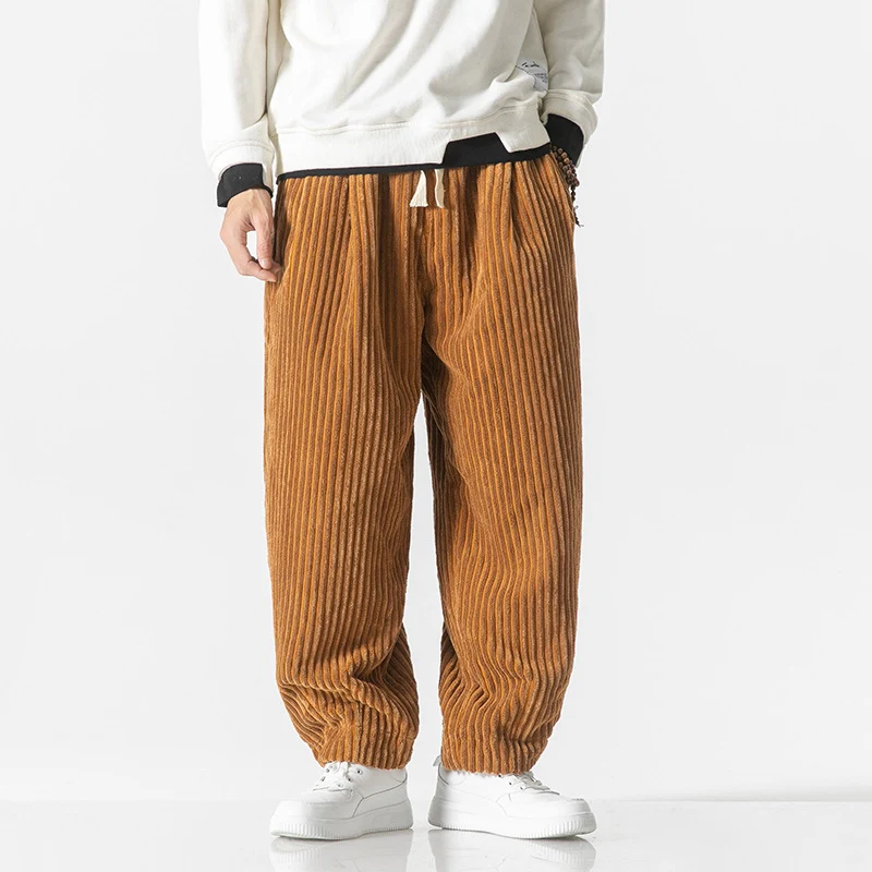 Herren Locker geschnittene Cordhose mit breiten Rippen und Kordelbund Drune