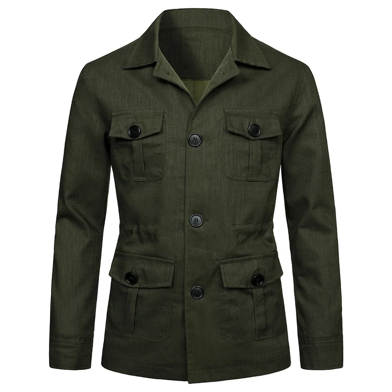 Herren Leinen-Mix Feldjacke mit Pattentaschen und taillierter Passform Drune