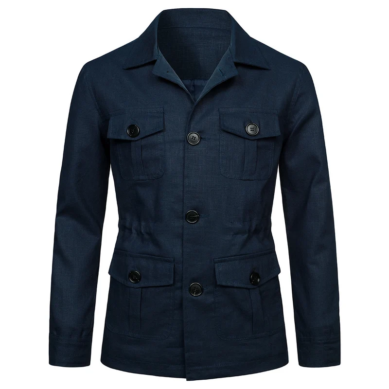 Herren Leinen-Mix Feldjacke mit Pattentaschen und taillierter Passform Drune