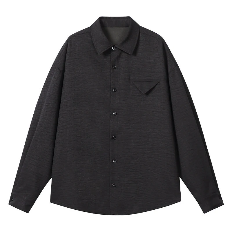 Herren Leichtes Texturiertes Overshirt mit Hemdkragen und Brustklappen-Tasche Drune
