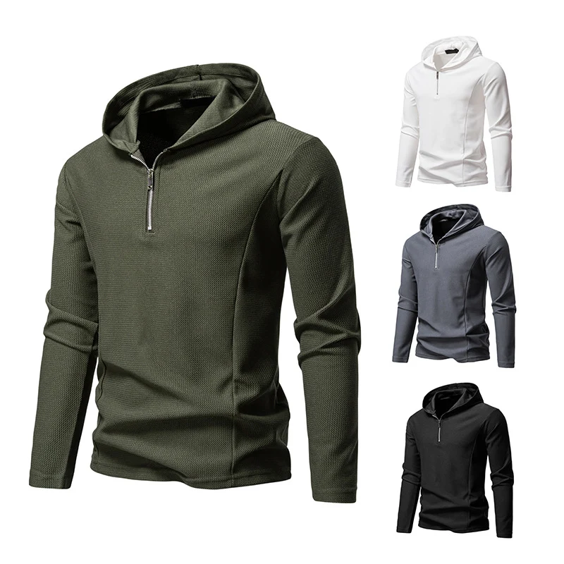 Herren Leichtes texturiertes Halbzip-Kapuzenpullover mit atmungsaktivem Mesh Drune