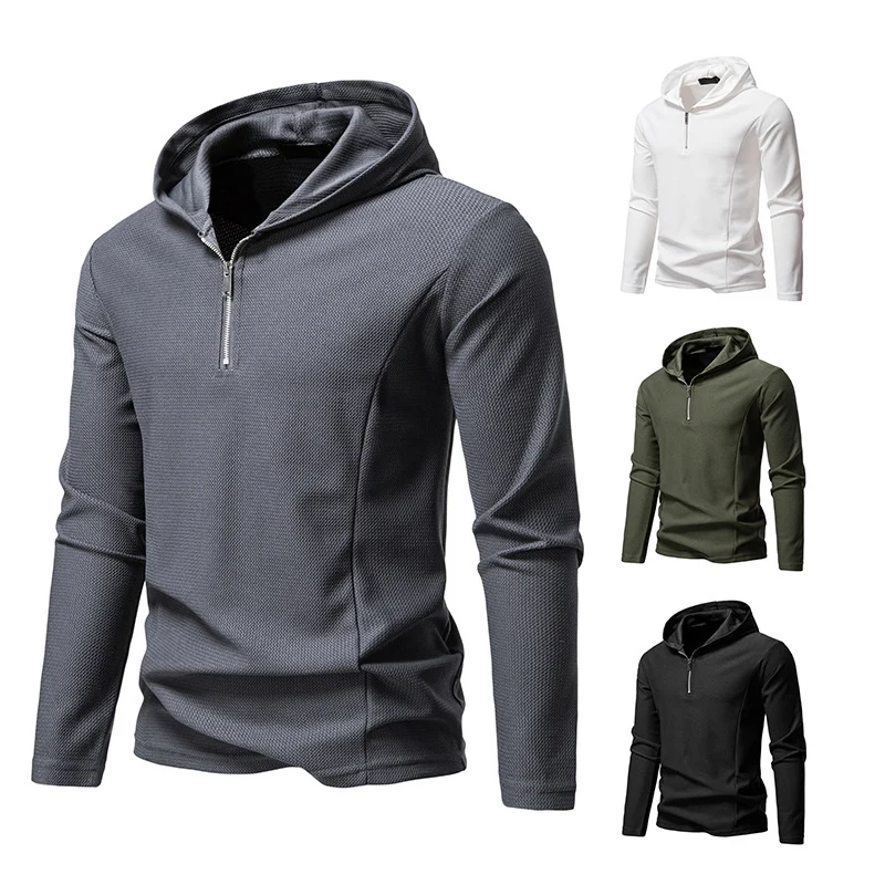 Herren Leichtes texturiertes Halbzip-Kapuzenpullover mit atmungsaktivem Mesh Drune