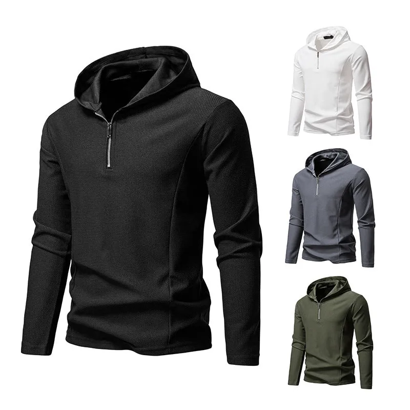 Herren Leichtes texturiertes Halbzip-Kapuzenpullover mit atmungsaktivem Mesh Drune