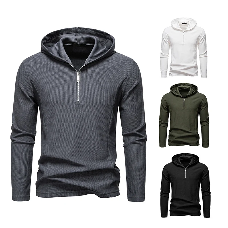 Herren Leichtes texturiertes Halbzip-Kapuzenpullover mit atmungsaktivem Mesh Drune