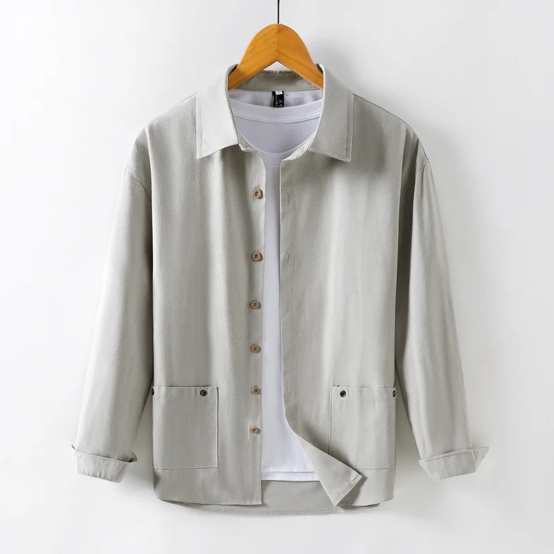 Herren Leichtes Overshirt‑Hemdjacke aus Leinenmix mit aufgesetzten Taschen Drune