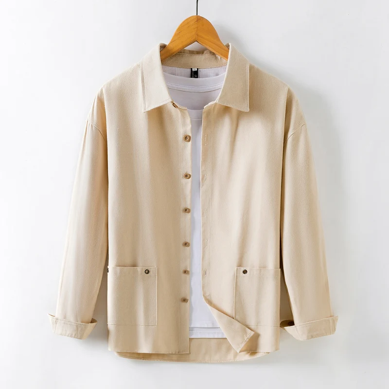 Herren Leichtes Overshirt‑Hemdjacke aus Leinenmix mit aufgesetzten Taschen Drune