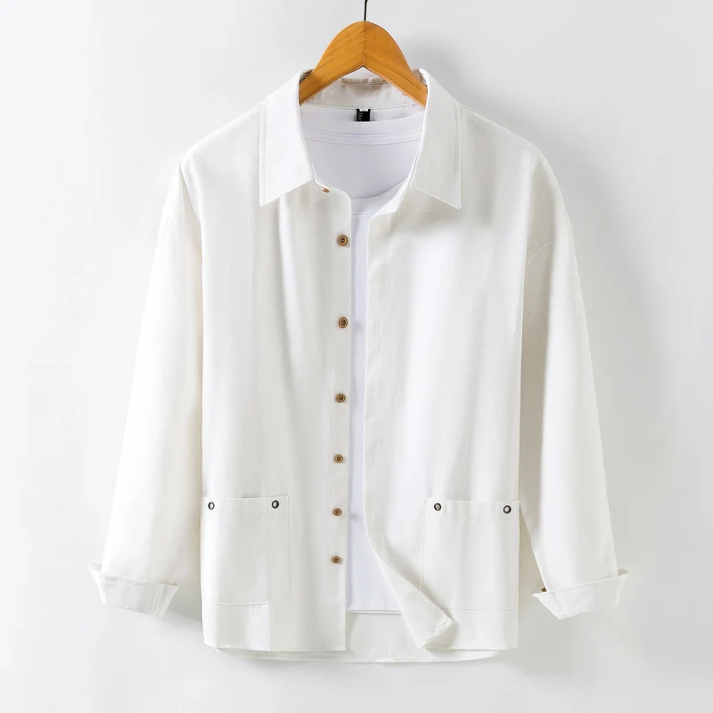 Herren Leichtes Overshirt‑Hemdjacke aus Leinenmix mit aufgesetzten Taschen Drune