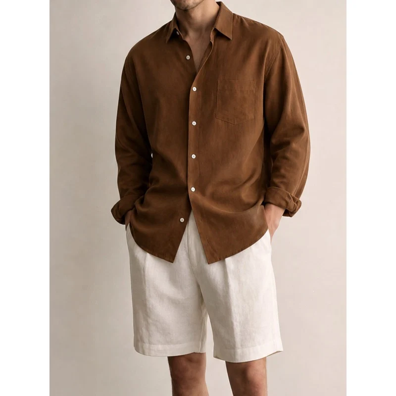 Herren Leichtes Leinen-Baumwoll-Hemd mit Brusttasche und relaxed Schnitt Drune
