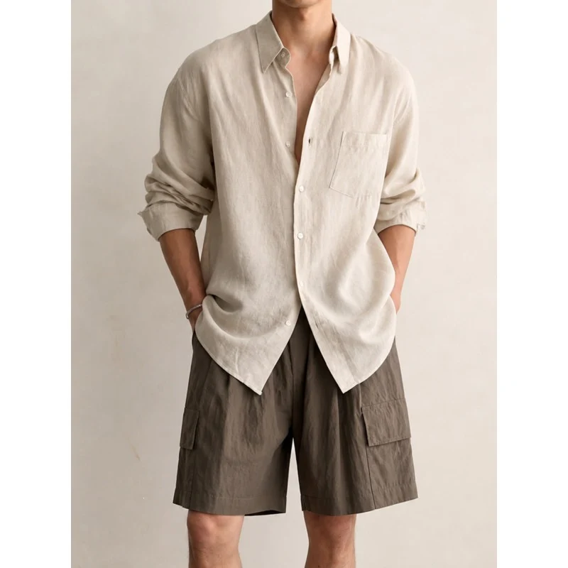Herren Leichtes Leinen-Baumwoll-Hemd mit Brusttasche und relaxed Schnitt Drune