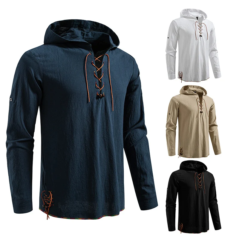 Herren Leichtes Kapuzen-Shirt mit dekorativer Schnürung, Kurzarm und Longline-Schnitt Drune
