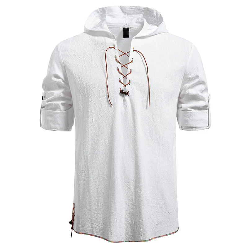 Herren Leichtes Kapuzen-Shirt mit dekorativer Schnürung, Kurzarm und Longline-Schnitt Drune