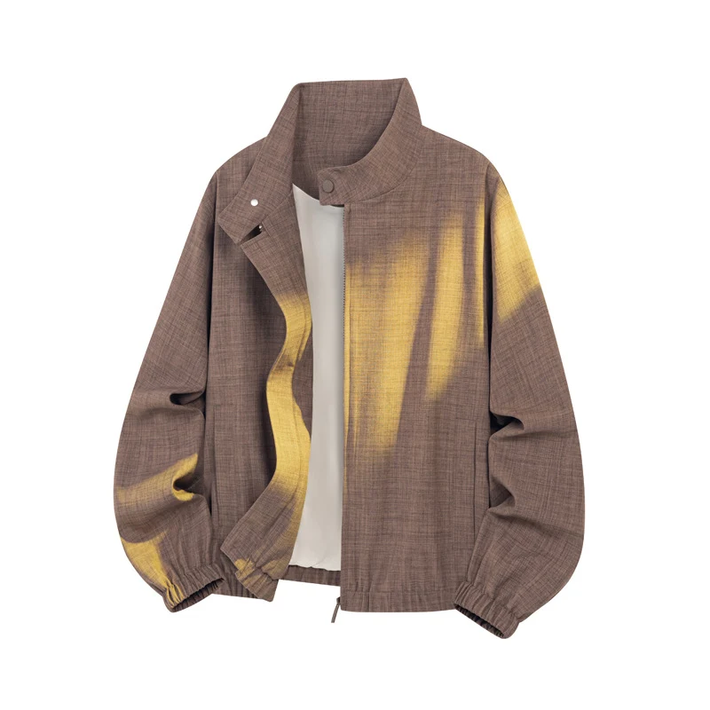 Herren Leichte Zipjacke mit Stehkragen, elastischen Bündchen und melierter Struktur Drune
