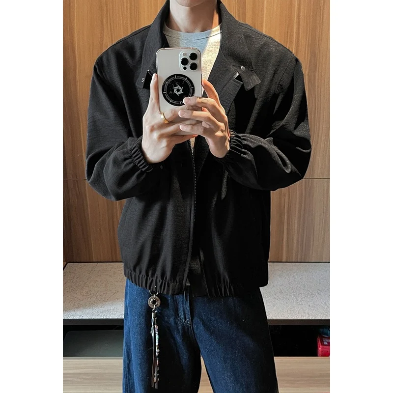 Herren Leichte Zipjacke mit Stehkragen, elastischen Bündchen und melierter Struktur Drune