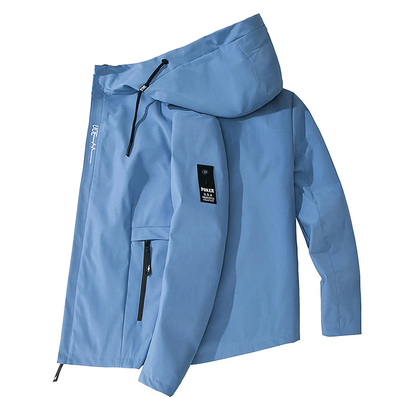 Herren Leichte wasserabweisende Tech-Hoodiejacke mit Kapuze, Reißverschlusstaschen und verstellbarem Saum Drune