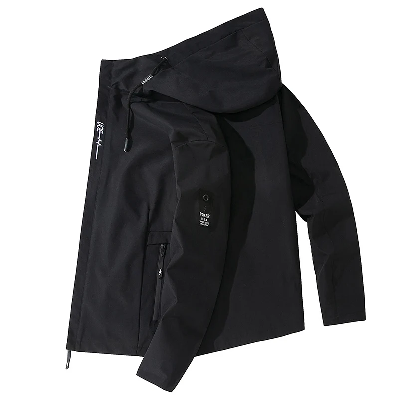 Herren Leichte wasserabweisende Tech-Hoodiejacke mit Kapuze, Reißverschlusstaschen und verstellbarem Saum Drune