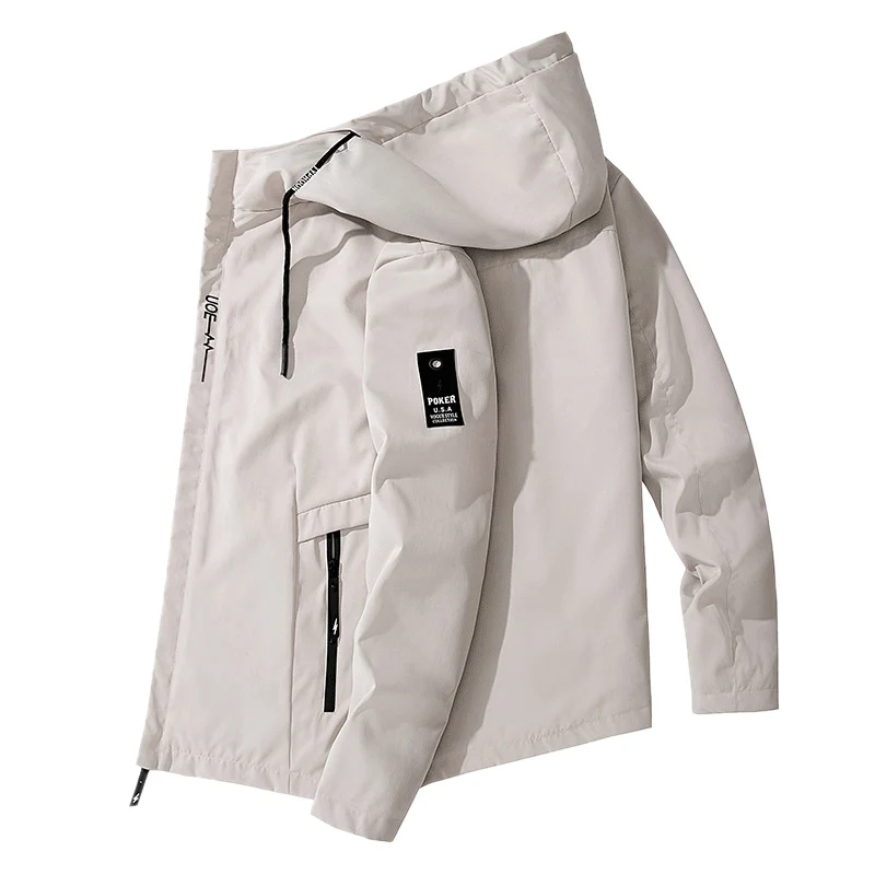 Herren Leichte wasserabweisende Tech-Hoodiejacke mit Kapuze, Reißverschlusstaschen und verstellbarem Saum Drune