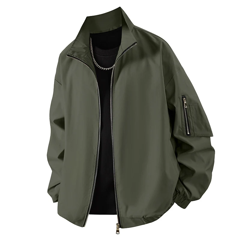 Herren Leichte Utility-Zipjacke mit Stehkragen, Ärmeltasche und elastischem Saum Drune