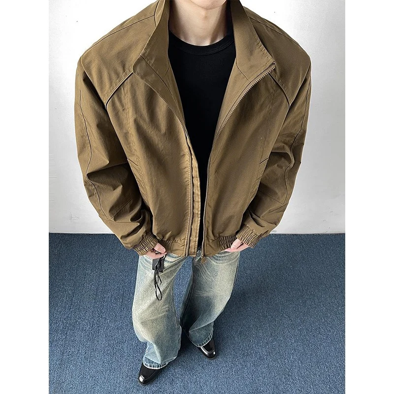 Herren Leichte Utility-Trainingsjacke mit Stehkragen, Zwei-Wege-Reißverschluss und elastischem Bund Drune
