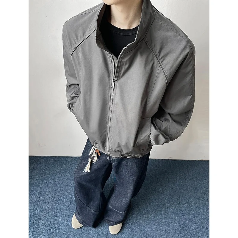 Herren Leichte Utility-Trainingsjacke mit Stehkragen, Zwei-Wege-Reißverschluss und elastischem Bund Drune