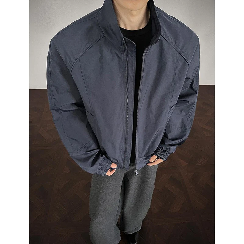 Herren Leichte Utility-Trainingsjacke mit Stehkragen, Zwei-Wege-Reißverschluss und elastischem Bund Drune