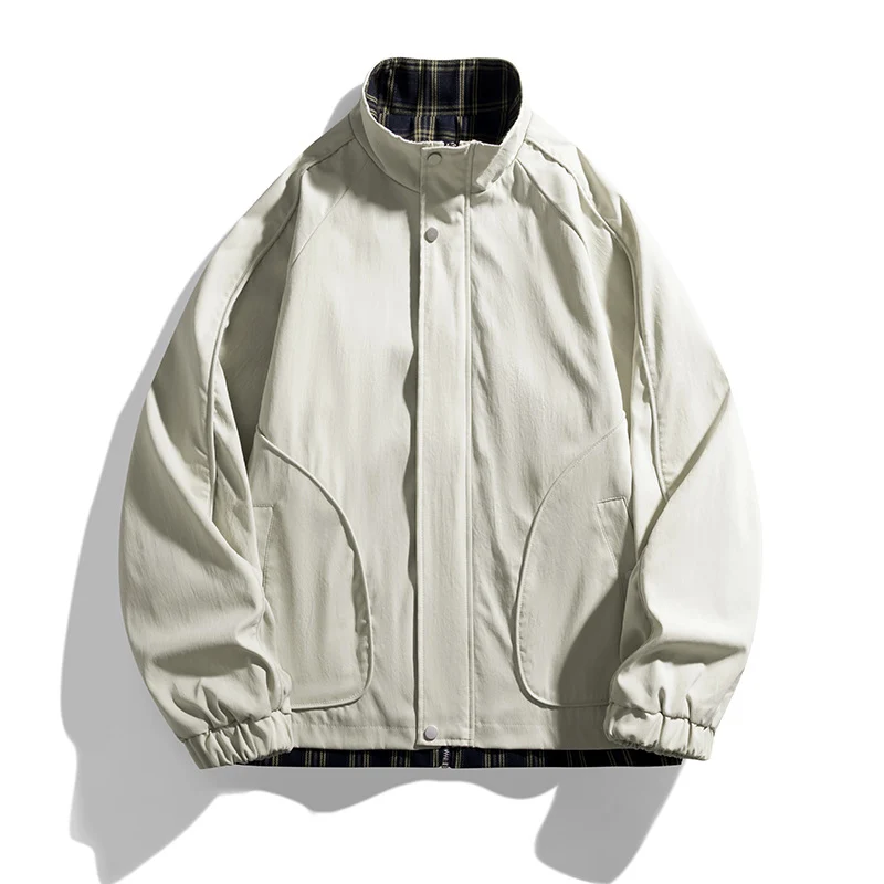 Herren Leichte Oversized Harrington-Jacke mit Karofutter, Raglanärmeln und elastischen Bündchen Drune