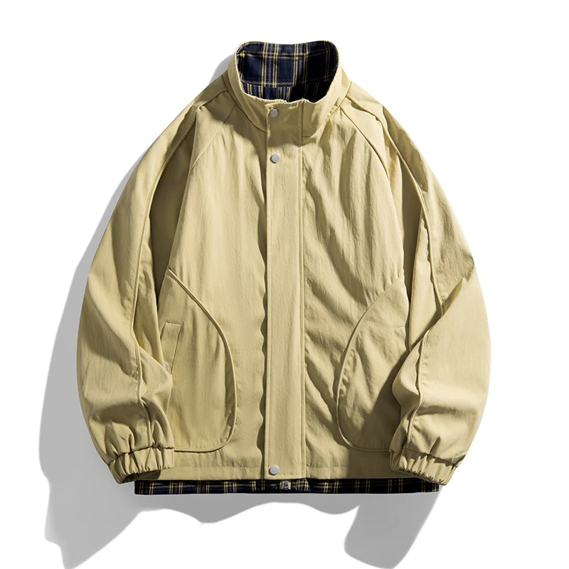 Herren Leichte Oversized Harrington-Jacke mit Karofutter, Raglanärmeln und elastischen Bündchen Drune