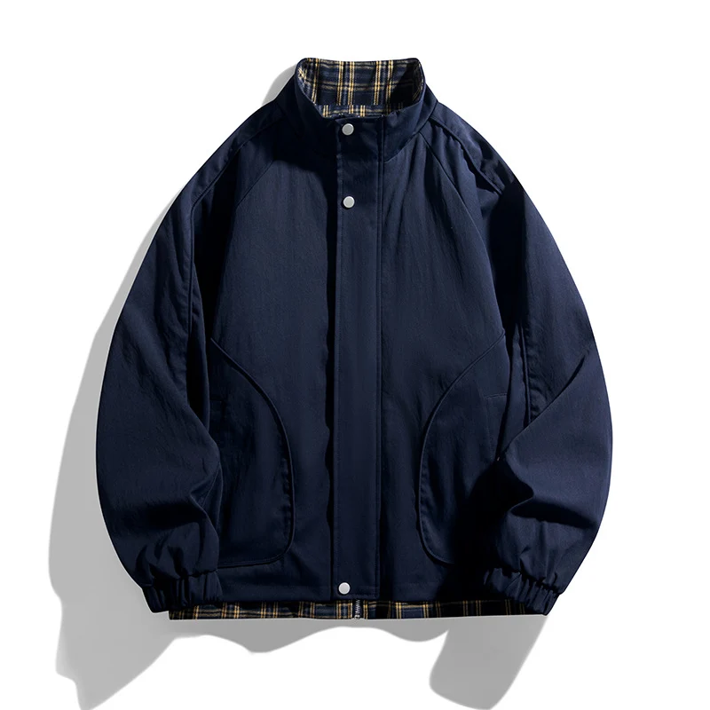 Herren Leichte Oversized Harrington-Jacke mit Karofutter, Raglanärmeln und elastischen Bündchen Drune