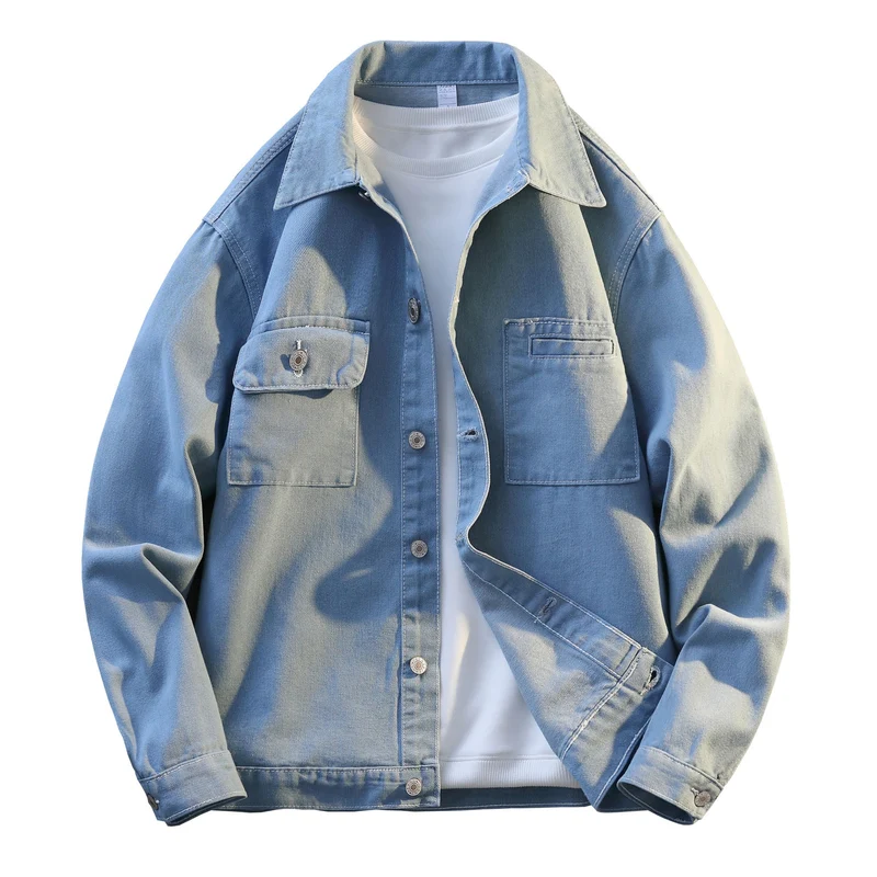 Herren Leichte Overshirt-Jeansjacke mit Brusttaschen und geradem Schnitt Drune